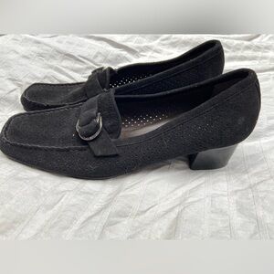 Women’s Stuart Weitzman black suede heeled loafers